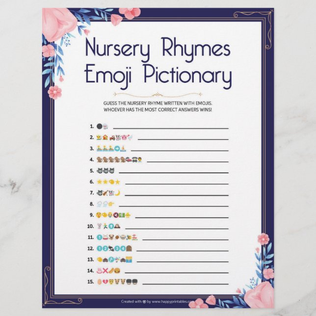 Papel Timbrado Nursery Rhymes Emoji Pictionary[Floral Frame] (Frente)