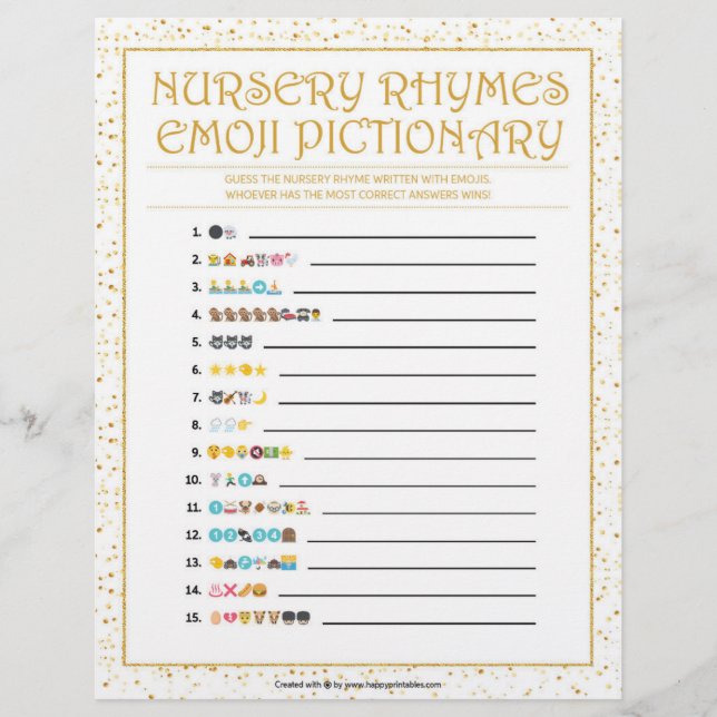 Papel Timbrado Nursery Rhymes Emoji Pictionary [Ouro Sparkles] (Frente)