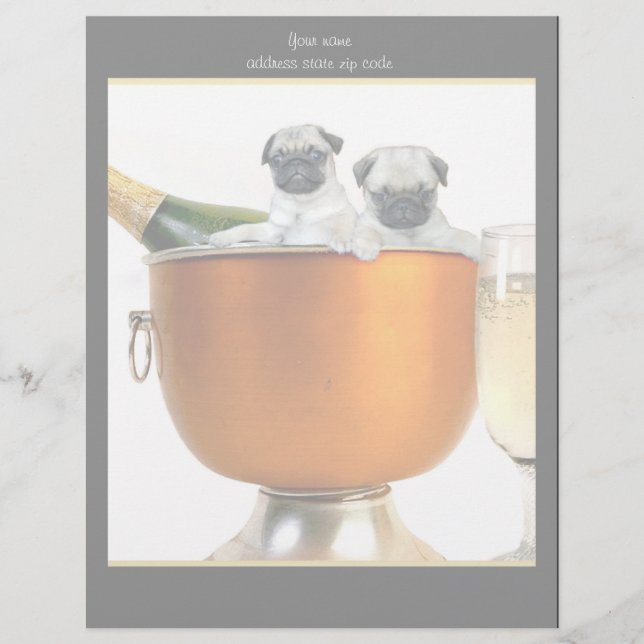 Papel Timbrado O ano novo do cabeçalho dos pugs (Frente)