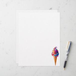 Papel Timbrado O clássico vibrante cone de sorvete da SlipperyJoe