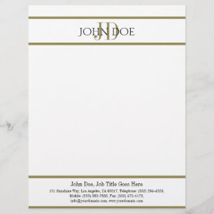 Papel Timbrado O monograma Dourado do cabeçalho combina o cartão