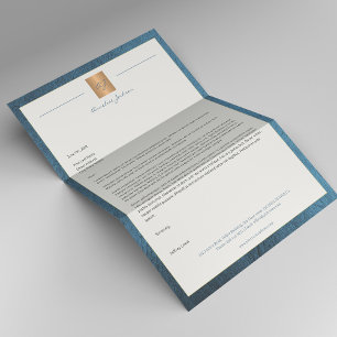 Papel Timbrado Operações de monograma em ouro com armação azul de