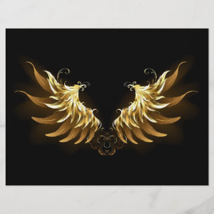 Papel Timbrado Ouro Angel Wings sobre fundo preto