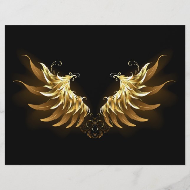 Papel Timbrado Ouro Angel Wings sobre fundo preto (Frente)