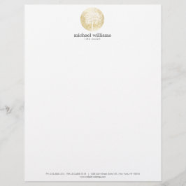 Papel Timbrado Ouro Árvore de Aquarela da Vida Letterhead