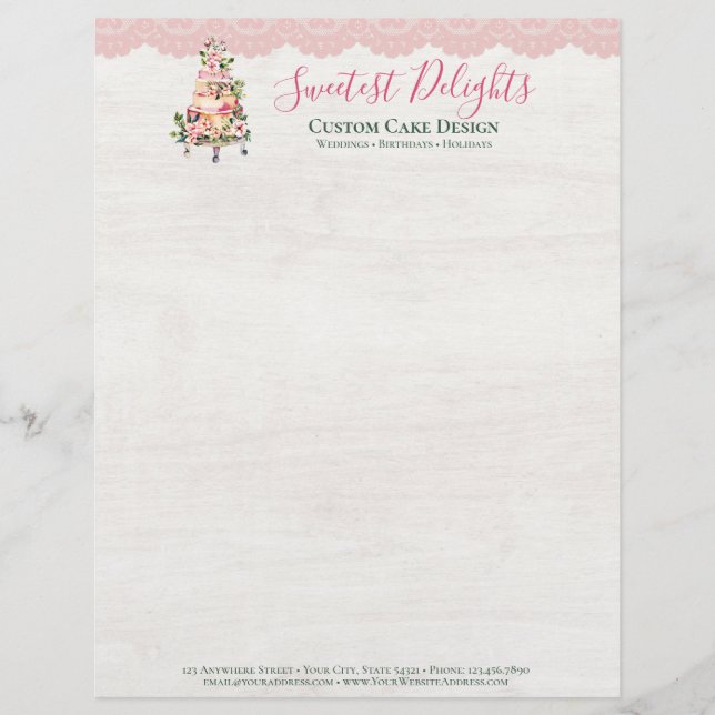 Papel Timbrado Padaria de Bolo Floral de Casamento de Madeira Rús (Frente)
