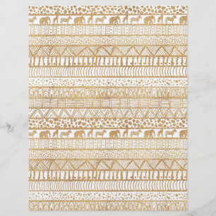 Papel Timbrado Padrão Africano Dourado Tribal Trendy White