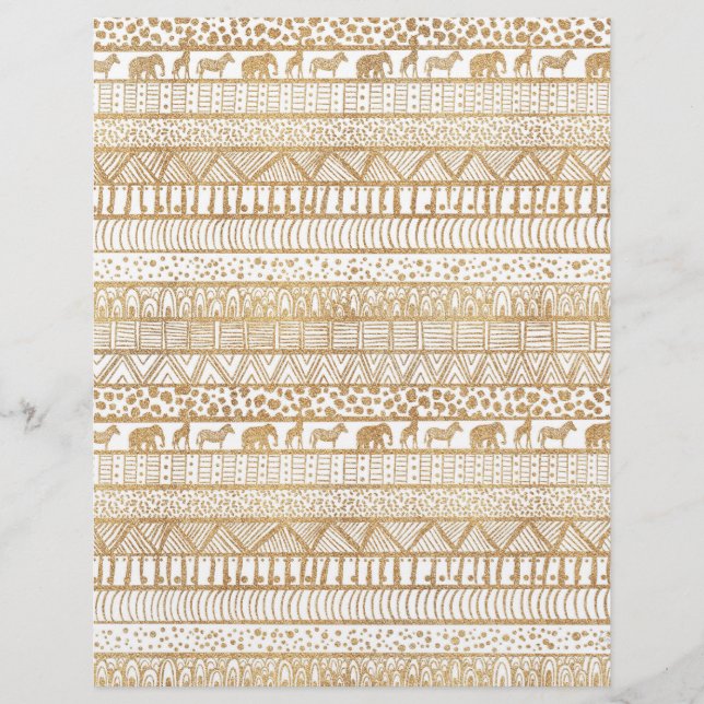 Papel Timbrado Padrão Africano Dourado Tribal Trendy White (Frente)