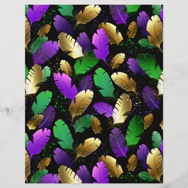 Papel Timbrado Padrão contínuo com penas de Mardi Gras (Frente)