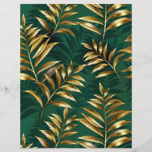 Papel Timbrado Padrão contínuo com samambaias douradas