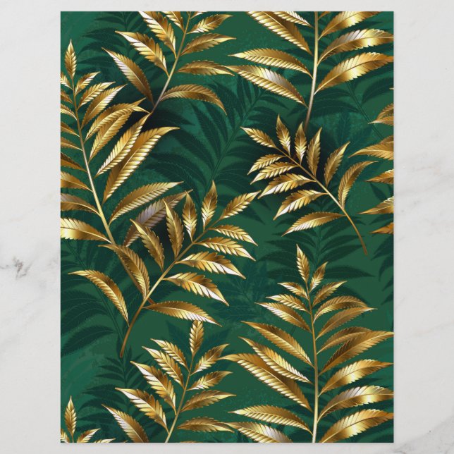 Papel Timbrado Padrão contínuo com samambaias douradas (Frente)