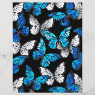 Papel Timbrado Padrão contínuo escuro com borboletas azuis Morpho