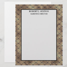 Papel Timbrado Padrão de Arte Retroativa Deco Dourado e Arco-Íris