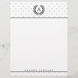 Papel Timbrado Padrão de Bolinhas Monograma Louro Preto e Branco