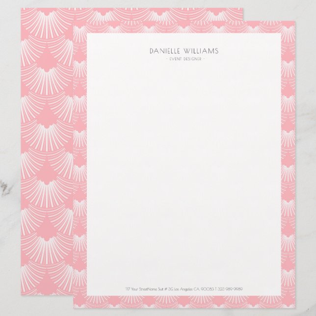 Papel Timbrado Padrão de Deco de Arte Rosa e Branca (Frente/Verso)