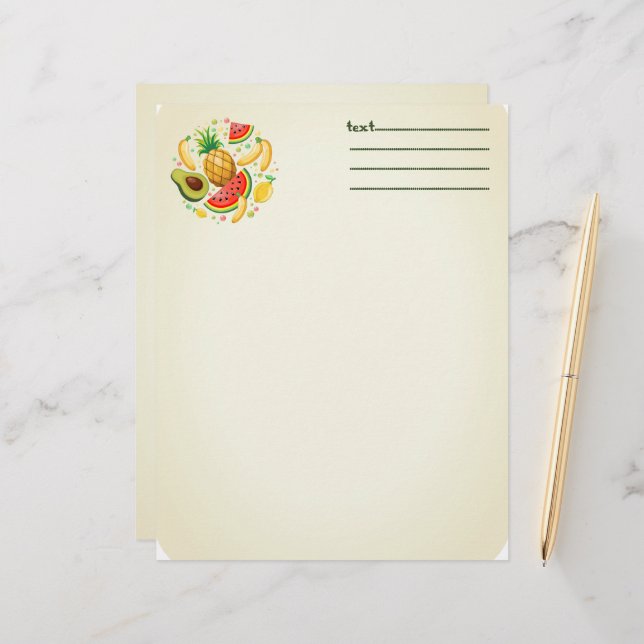 Papel Timbrado Padrão de Frutas de Verão Fresco (Frente/Verso In Situ)