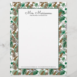 Papel Timbrado Padrão de Gato Leopardo Jaguar Aquarela à Mão