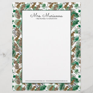 Papel Timbrado Padrão de Gato Leopardo Jaguar Aquarela à Mão