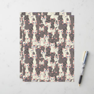 Papel Timbrado Padrão de gatos brancos e cinzas