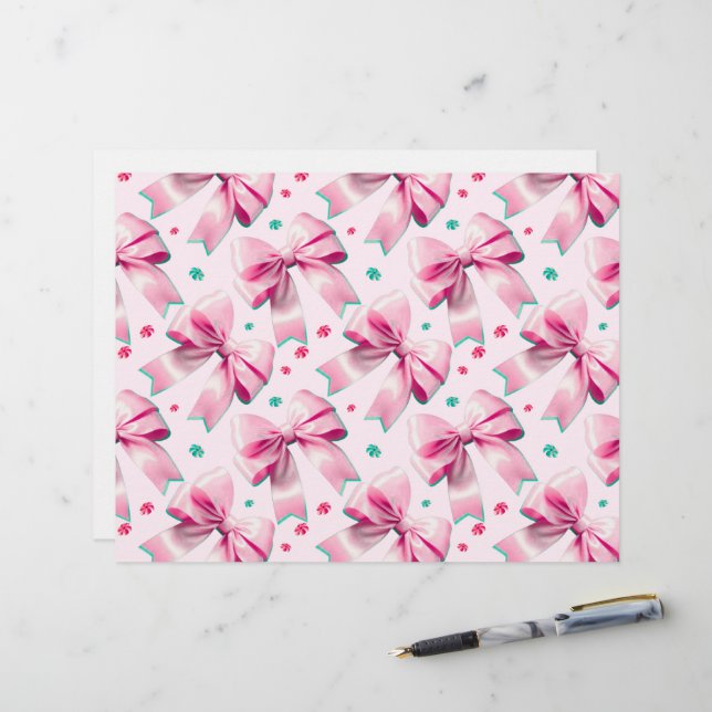 Papel Timbrado Padrão de Laço Coquete Rosa (Frente/Verso In Situ)
