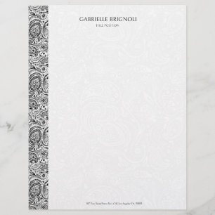 Papel Timbrado Padrão de Paisley da Vintagem Preta e Branca