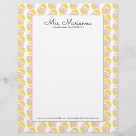 Papel Timbrado Padrão de Verão de Coloração Amarela-limão e Rosa