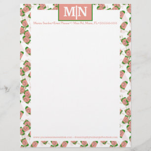 Papel Timbrado Padrão de Verão de Picolé de Sorvete de Melancia F