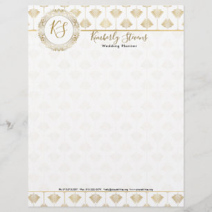 Papel Timbrado Padrão Elegante De Arte-Deco Branco E Dourado