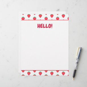 Papel Timbrado Padrão Estético de Morango Kawaii Fofo
