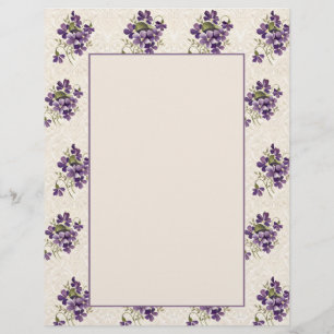 Papel Timbrado Padrão Floral Violeta Art Nouveau