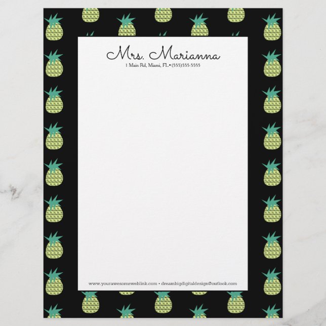 Papel Timbrado Padrão geométrico de Verão do Neon Pineapple (Frente)