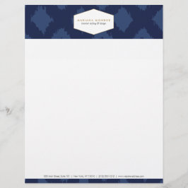 Papel Timbrado Padrão Ikat na Letterhead do Designer Azul