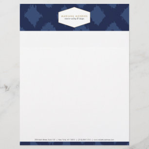 Papel Timbrado Padrão Ikat na Letterhead do Designer Azul