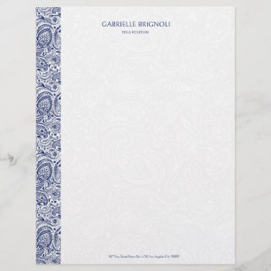 Papel Timbrado Padrão Real de Paisley da Vintagem Azul e Branco