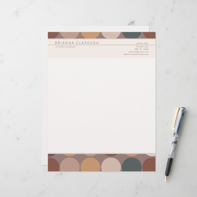 Papel Timbrado Padrão Simples do Círculo de Tonalidade Geométrica (Frente/Verso In Situ)