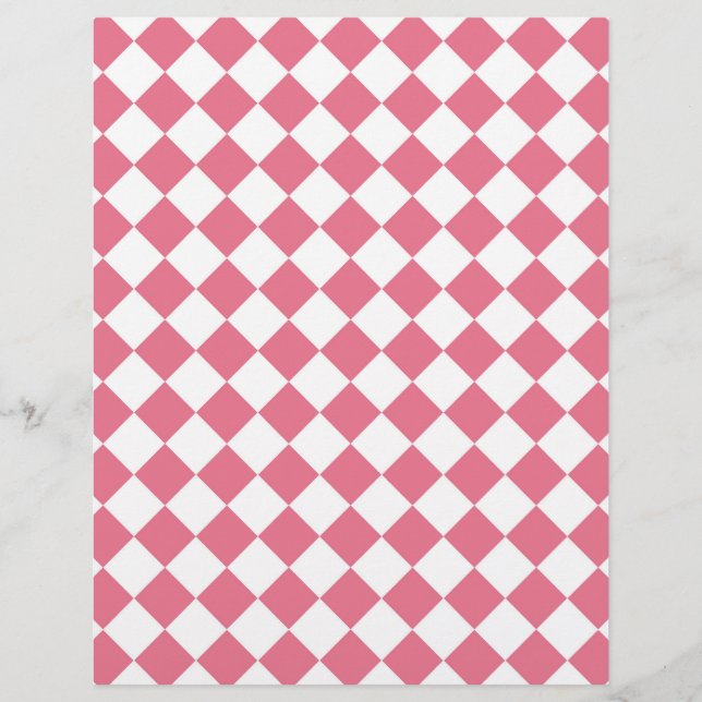 Papel Timbrado Padrão Xadrez Diamante Rosa Branco (Frente)