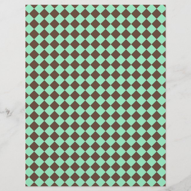 Papel Timbrado Padrão Xadrez Diamante Verde Marrom (Frente)