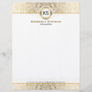 Papel Timbrado Paisley Floral Dourado E Branco Elegante