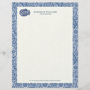 Papel Timbrado paisley marinho azul e branco