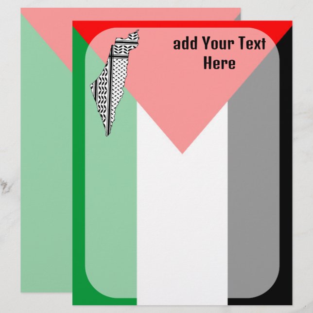 Papel Timbrado Palestina - Bandeira e Mapa com Padrão Keffiyeg (Frente/Verso)