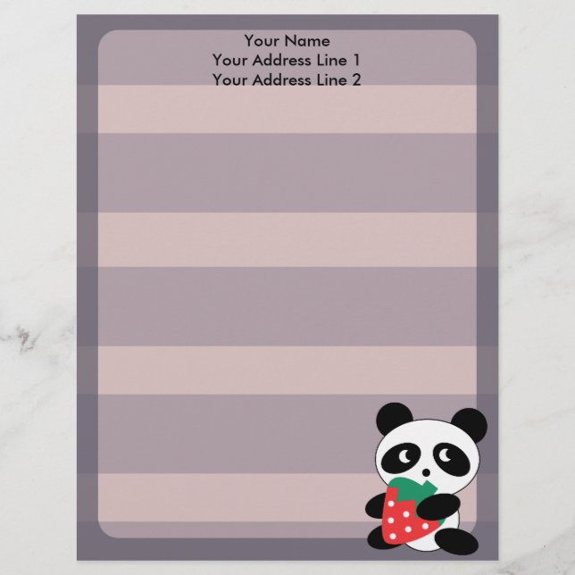 Papel Timbrado Panda bonito com cabeçalho roxo do costume das (Frente)
