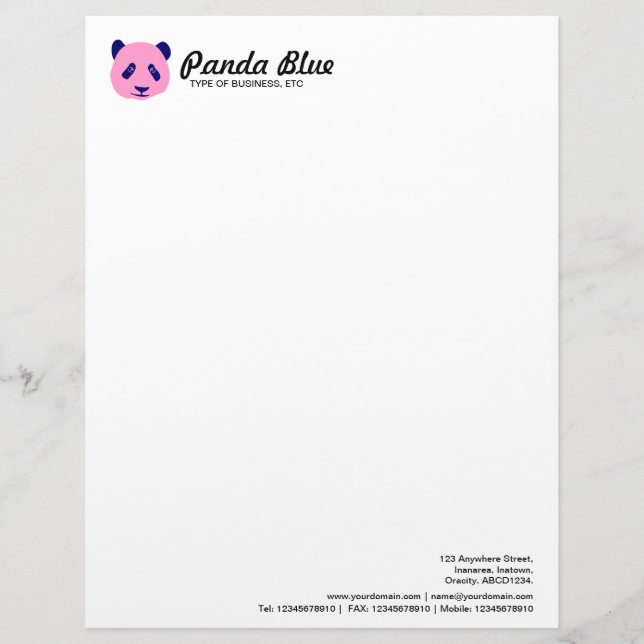 Papel Timbrado Panda - Rosa (Frente)