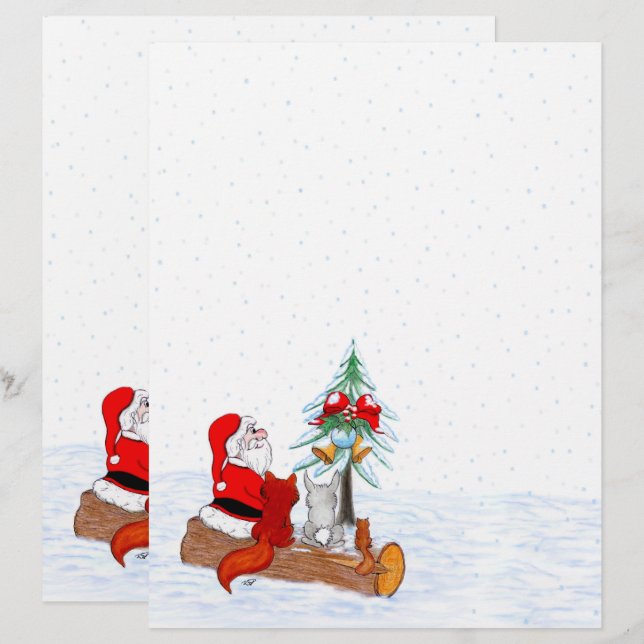 Papel Timbrado Papai Noel com Raposa e Esquilo do Coelho (Frente/Verso)
