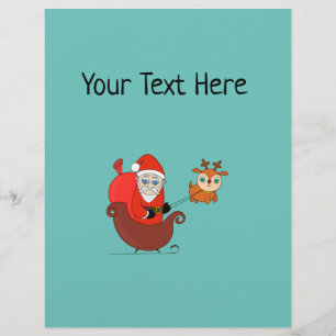 Papel Timbrado Papai Noel no Sleigh com uma Rena Fofa