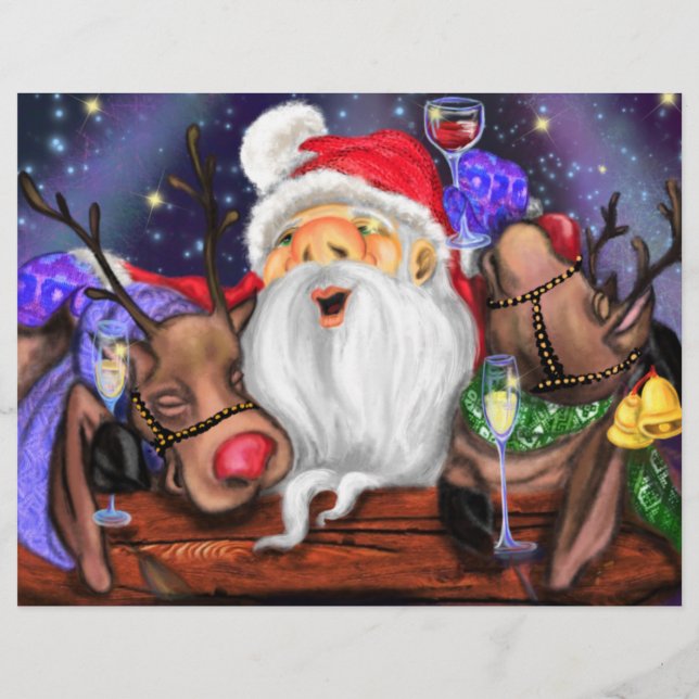 Papel Timbrado Papais noeis e renas Engraçados Cabeça de Natal (Verso)