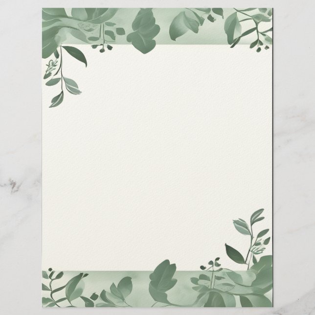 Papel Timbrado Papelaria com Bordas de Folhas Verdes (Frente)