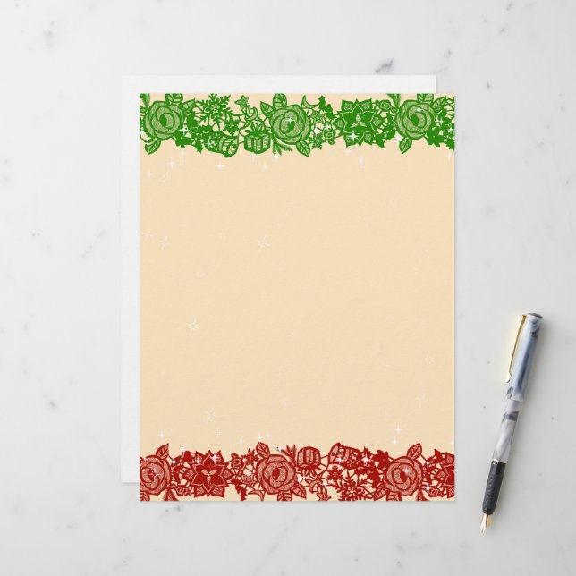 Papel Timbrado Papelaria de Guarnição de Renda de Natal (Frente/Verso In Situ)