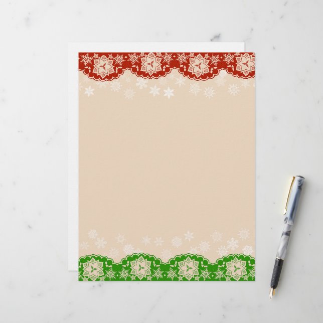 Papel Timbrado Papelaria de Guirlanda de Natal em Renda de Floco  (Frente/Verso In Situ)