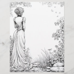 Papel Timbrado Papelaria minimalista com design de mulher vintage