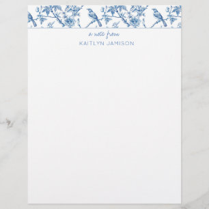 Papel Timbrado Papelaria   Nota Floral Azul de Chinoiserie